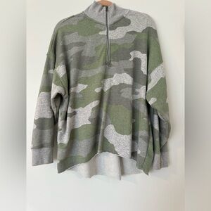 Aerie Camo Green and Gray Zip-Up Sweater